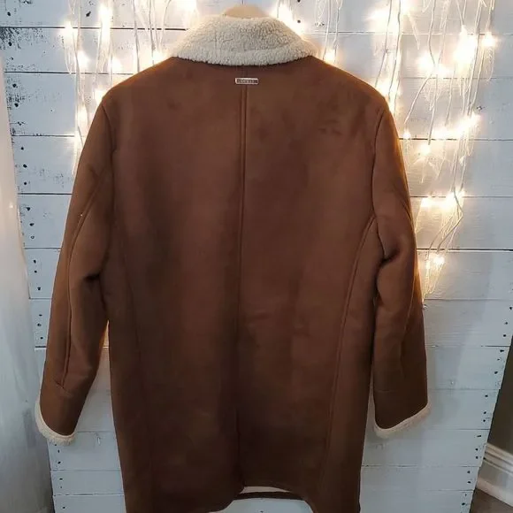 GUESS MENS FAUX-SHEARLING COGNAC OVERCOAT SIZE M NWOT-NEW WITHOUT TAGS - Picture 2 of 14